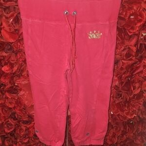 Prospirit Kids' Red Capri Joggers with Gold Crown Accent Size 7/8